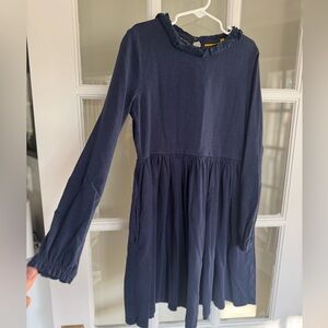Mini Boden girls size 9 10 blue cotton dress super soft navy velvet ruffle
